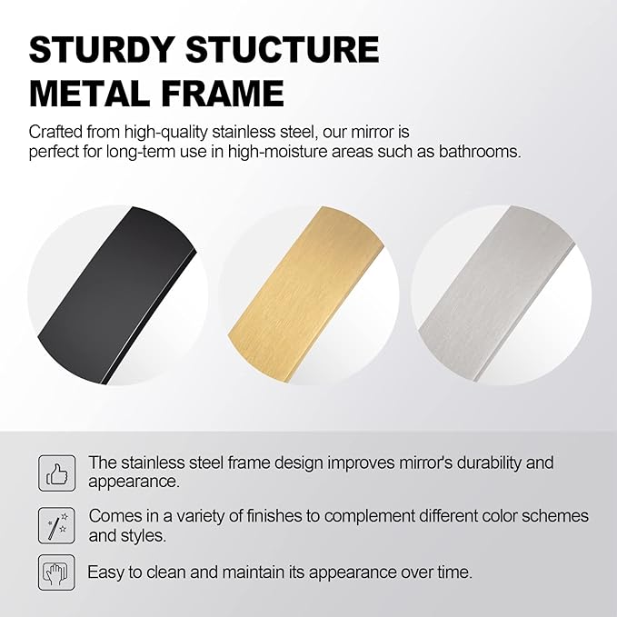 ANDY STAR 24x48 Black Bathroom Mirror, Oblong Vanity Mirror with Stainless Steel Metal Frame, Matte Black Oval Mirror for Over Sink, Modern Anti Rust Wall Mounted