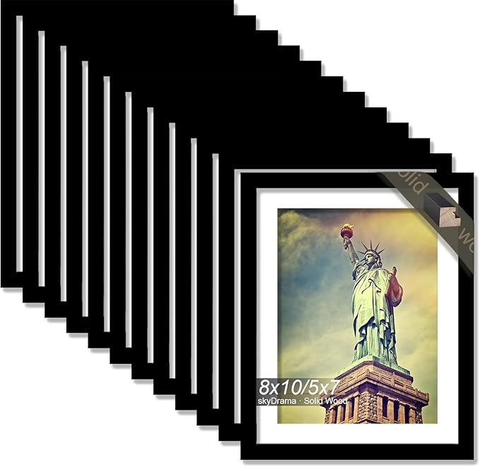 100% Solid Wood 8x10 Picture Frame Set of 12, Black Frame Display Photo 5x7 with Mat or 8 x 10 without Mat, 8by10 HQ Matte Black Frame for Wall - 12 Pack/Black/8"x10"