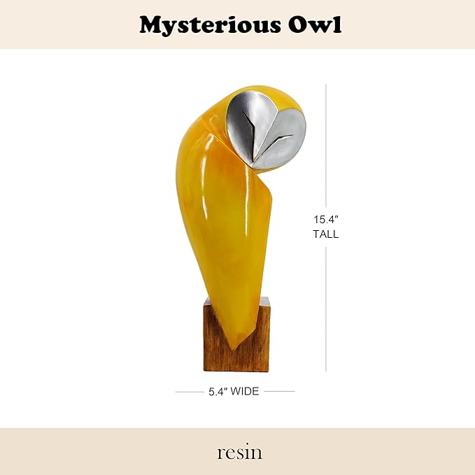 15 Inch Owl Statue for Home Decor Accents Office Decor, Handmade Resin Owl Sculpture for Bookshelf Desktop Mantel Cabinet Living Room Bedroom Decorations