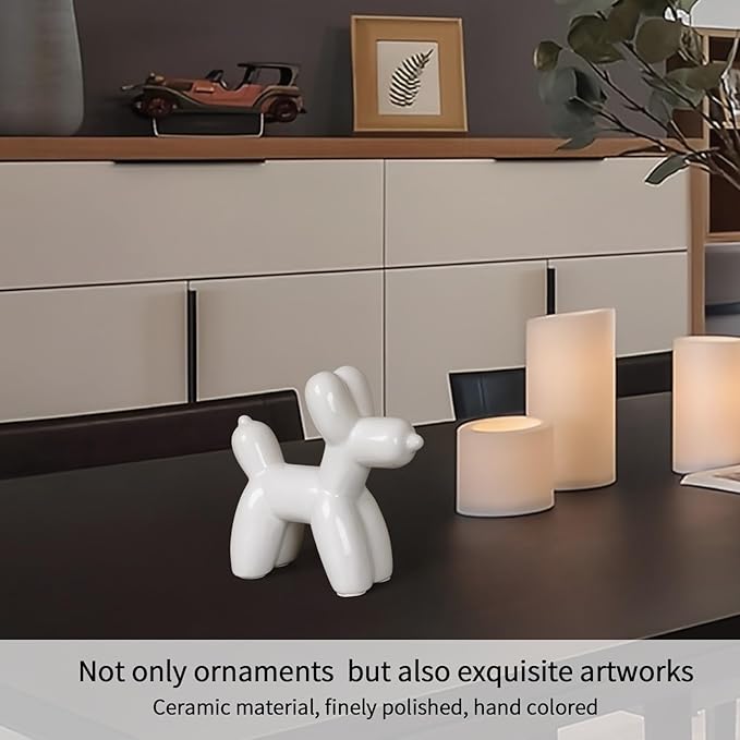 Notakia Large White Cute Ceramics Balloon Dog Statue Crafts Living Room Desktop Decorations,Handmade Modern Small Ceramic Animal Statue Ornament Home Decor Accents
