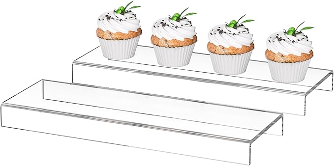 Sezanrpt Acrylic Shelf Riser 12x3.9x1 pack of 2, Clear Display Shelf 12” for Shoes, Glasses, Plants, Home Decors, Perfume, 12x3.9x1 Inch