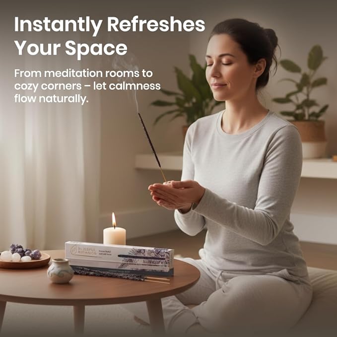 Tulasi Lavender Incense Sticks for Calming (48 Scent Sticks) | with Real Herbs | Long-Lasting 55-Minute Burn | Natural Essential Oils | Perfect for Meditation, Relaxation & Improves Sleep