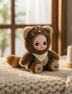 6" Hand-Painted Porcelain Face Doll with Acrylic Cotton Body, Small Ceramic Collectible Doll for Shelf & Desk Decor, Aesthetic Home Display, Collectors & Unique Birthday Gift (Brown)