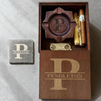 Personalized Name Walnut Cigar Ash Tray Set for Men Custom Wooden Cigar Ashtray Monogramed Men Father's Day Ashtray Gifts for Husband Fathers Groomsmen Papa Grandpa (Retro Tray Set)