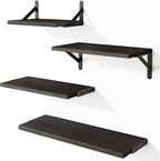 YGEOMER Wall Shelves, Black Floating Shelves Different Sizes for Living Room, Bathroom, Bedroom, Kitchen, Home Decor (Set of 4)