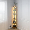 6 Tier Corner Shelf with LED Light,Tall Standing Shelf Organizer,Narrow Bookshelf,The Classic Combination of Rustic Brown and Black Standing Bookcase,Suitable for Bedroom,Living Room,Kitchen