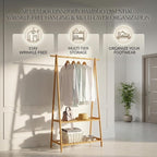 Finnhomy Bamboo Clothes Rack Portable Extra Large Garment Rack 2-Tire Storage Box Shelves For Entryway and Bed Room Patented Design