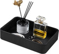 PU Leather Valet Tray Organizer, Modern Nightstand Organizer Bedside Desktop Storage for Womens and Men, Decorative Perfume Trinket Catchall Vanity Tray for Key Watch Wallet (Black)