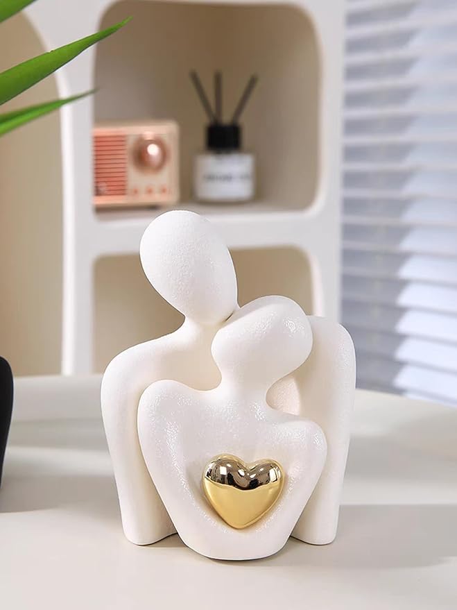 Mini Hugging Couple Statue Ceramic Lover Figurine Home Decor is a Romantic Gift for Her on Wedding Anniversary and Valentines, TV Stand Decoration Knick Knacks for Shelves (White)