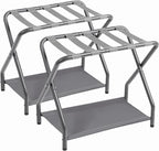 AMHANCIBLE Luggage Rack, Set of 2, Foldable Suitcase Stands for Guest Room, Metal Luggage Holder with Storage Shelf for Bedroom, Hotel, Easy Assemble, HLR02GY
