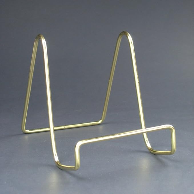 Plate Stands for Display 4 Inch – Brass Gold Metal Display Easel Stand for Decorative Plates, Picture Frames, Books & Photos – Stable Metal Plate Holder Display Stand for Shelf & Tabletop Décor – 5 Pack