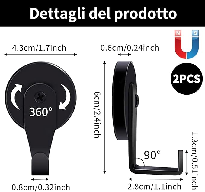 Magnetic Wreath Hanger, Heavy Duty Magnets with Hook for Refrigerator, Christmas Decoration Magnetic Hooks for Metal Front Door, Cruise Hook Hanger for Hanging Cabins Grill (L Pattern Black - 2PCS)