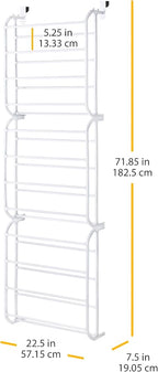 Whitmor 36 Pair Over The Door Shoe Organizer, 12 Tier Hanging Shoe Organizer, Heavy Duty Metal Shoe Holder, Hanging Shoe Rack for Closet Organizer & Storage, 72" L x 22.5" W x 7.5" H, White