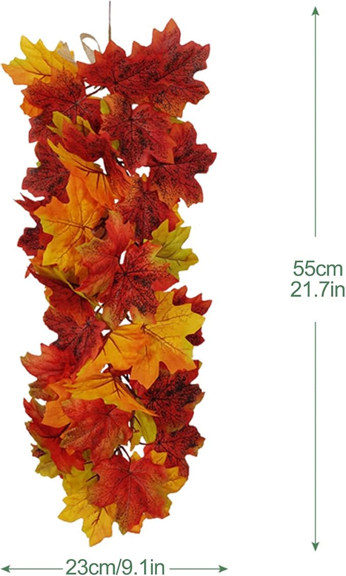 MSUIINT Artificial Flower Swag, 2Pcs Hanging Maple Swag Fall Garland Wall Swag Front Door Swag with Maple Leaves Floral Swag Harvest Swag for Home Wall Decor Party Holiday Decor (21.7In)