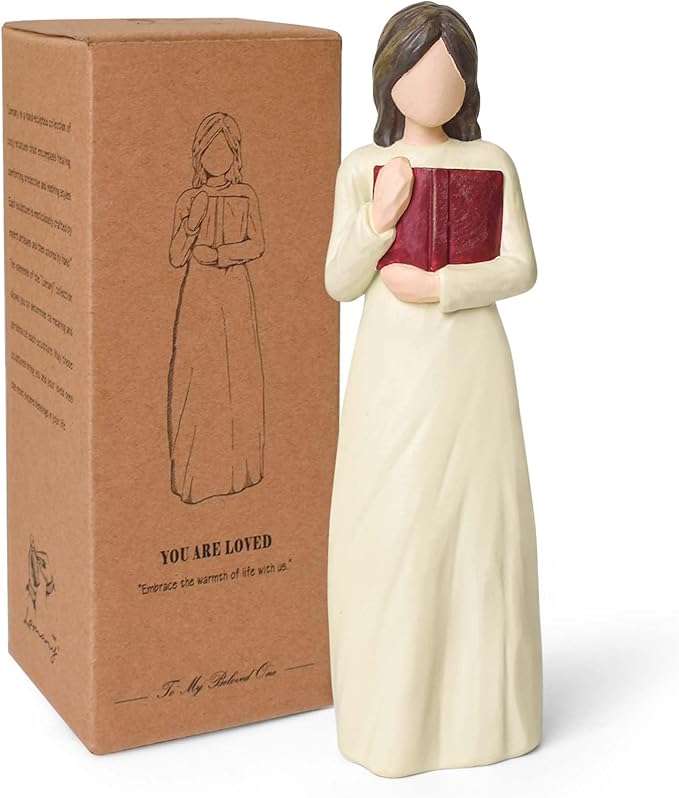 Cuayaes Book Lover Gifts for Women Readers, Teachers, Graduates, Students, Bookshelf Decor Aesthetic Hand Painted Sculpted Figure for Home Desk Office Living Room Decor