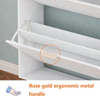 Shoe Cabinet Storage,Modern Freestanding Organizer with 2 Flip Drawers,Narrow Shoe Rack Cabinet for Entryway,White