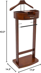 Suit Valet Stands with Drawer & Trouser Holder - Freestanding Wood Suit Rack for Clothes, Hats, Bags | Birch & Iron Bronze, 22 lbs Capacity, Space Saving (Brown)