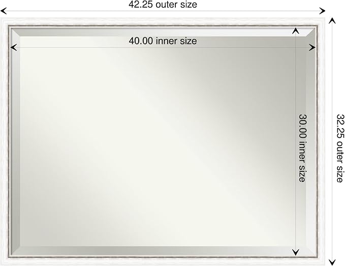 Amanti Art White Wall Mirror 32x42 Morgan White Silver Rectangle Bathroom Mirror for Wall Decor Living Room, X-Large Modern Wood Frame, Hangs Horizonally and Vertically, Bathroom Decor, Beveled Edge