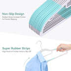 Pack of 30 Coat Hangers, Space-Saving Plastic Clothes Hangers, Non-Slip, 0.2 Inches Slim, 360° Swivel Silver Hook for Shirts, Pants, Suit & Wet/Dry Garments, Blue and White