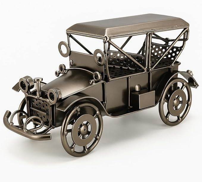 Vintage Decorative Metal Car Model – Handmade Classic Collectible Car Ornament, Rustic Retro Home & Office Décor Accent, Metal Antique Car Gift, 8 x 3 x 4.5 in
