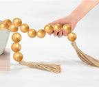 OMISHE 76" Long Extra Large Wood Bead Garland with 1.6" Diameter Wooden Beads and Tassels, Rustic Farmhouse Country Decorative Beads for Home Decor Tiered Tray Decor, Gold