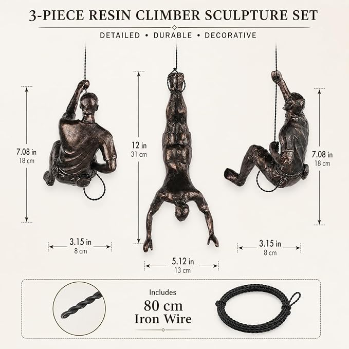 Large Set of 3 Climbing Men Wall Art Decor Sculpture,Nordic Modern Simplicity Decorative Wall Art, Climbing Man Sculptures,Home & Office Climber Gifts