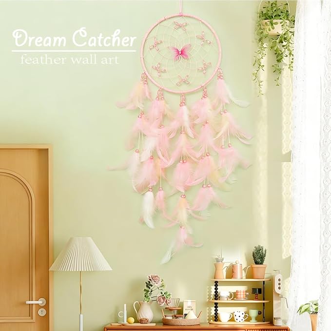 Handmade Feather Dream Catchers, Dream Catchers for Girls with Butterfly, Art Room Decoration for Kids Bedroom, Home Decoration Wedding Party Blessing Gift (Blue)