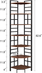 HOMISSUE Corner Shelf, 7 Tier Tall Narrow Bookshelf 82.6", Industrial Corner Bookcase with Storage for Home Office Living Room and Bedroom, Brown