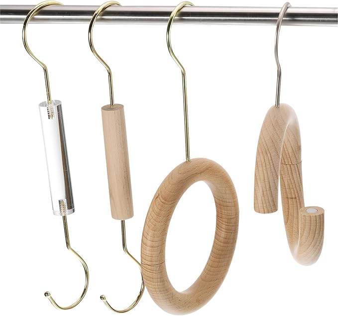 uxcell 4 Inch Scarf Ring Hanger, Scarf Organizer Holder Wooden Circle Rings Hanging Hook for Belt Tie Scarf, 10cm Length Hook (Silver)