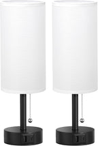 Fenmzee USB Bedside Table Lamps Set of 2-3 Color Temperatures Pull Chain Lamp with USB C and A Charging Ports, Round Night Stand Lamps for Bedroom