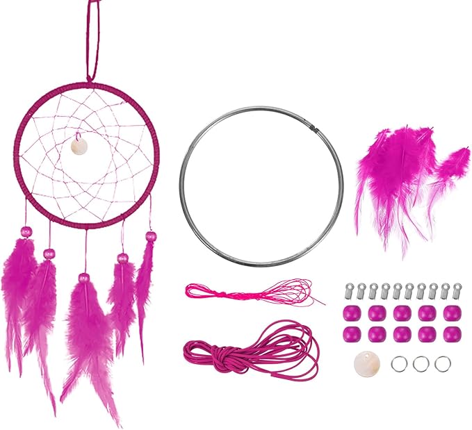 PATIKIL DIY Dream Catcher Kit, Making Dream Catcher Supplies Wall Hanging Handmade Dream Catcher Kits for Beginner Style 3, Rose Red