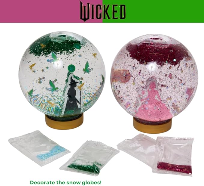 Wicked Snow Globe Kit, DIY Snow Globe, Includes 2 Globes, Glitter, Sequins, Stickers - Elphaba and Glinda