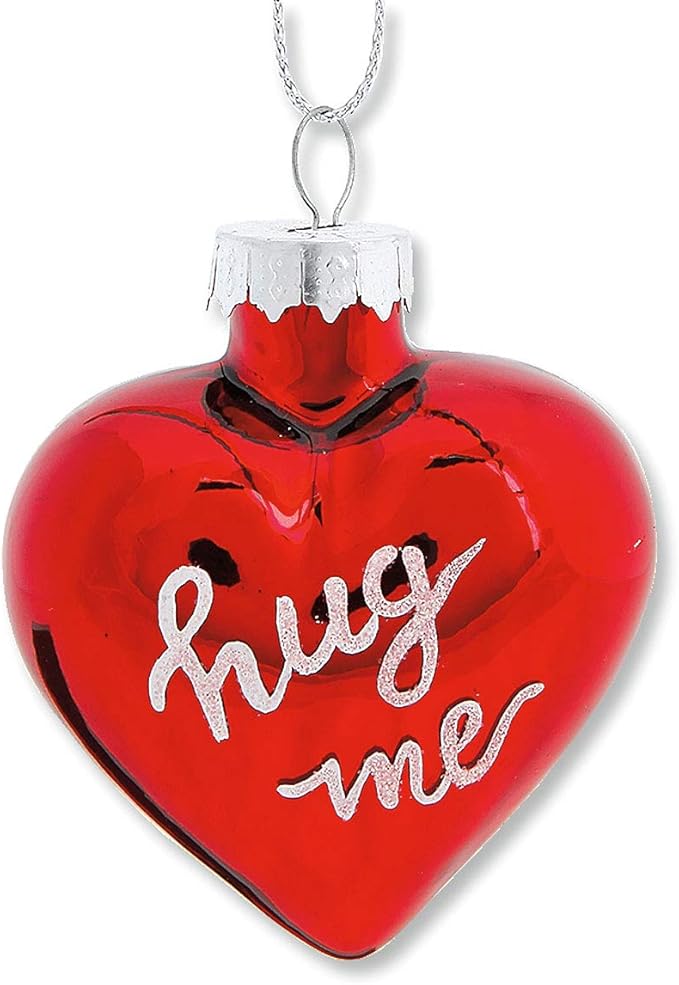Lillian Vernon Glitter Words Blown Glass Valentine’s Day Ornaments - Handcrafted Hanging Tree Decorations, Heart Glitter Words Holiday & Party Decor, 2.5 in, Pink & Red, 12-Piece Set