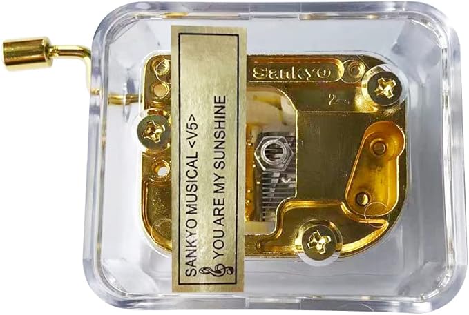 BinkeGG Play (Love Story (Where do I Begin)) Clear Acrylic Hand Crank Music Box with Sankyo Musical Movement (65 Tunes Option)