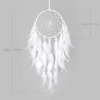 Dremisland White Feathers Dream Catcher Wall Hanging Elegant Wall Art Room Decoration for Windows Balcony Bedroom Wedding Party Gift for Girls and Kids (No Lights)