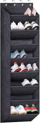 SLEEPING LAMB Over The Door Shoe Organizer for Closet with Large Deep Pockets, Narrow Shoe Rack for Door Hanging Boots Storage, Black
