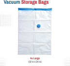 Spacesaver 4 Pack Large Vacuum Storage Bags for Comforters, Blankets & Clothes – Vacuum Sealed Compression Bags with Hand Pump – Space Saver Storage Bags for Bedding, Moving, Travel & Organization