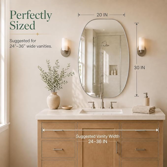 USHOWER Silver Oval Arch Bathroom Mirrors for Over Sink, 20x30 Inch Bathroom Vanity Mirror for Bathroom, Bedroom, Vanity, Entryway, Aluminium Frame, Anti-Rust, Modern Wall Decor