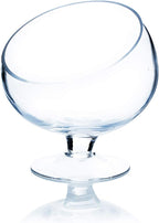 WGV Slant Cut Bowl Glass Vase with Stand, Width 8.25", Height 8.75", Clear Planter Terrarium, Candy Dish, Fruit Jar for Wedding Party Event, Home Office Decor, 1 Piece