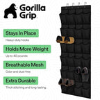 GORILLA GRIP Over the Door Shoe Organizer, 24 Extra Large Breathable Mesh Pockets, Space Saving Hanging Storage Holder, 4 Hook Closet Rack Hanger, Hangs on Closets for Shoes and Accessories, Black