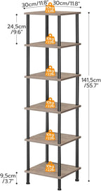 HOOBRO 6-Tier Corner Shelf, Corner Square Rack Display Shelf, Tall Storage Rack Plant Stand, Bookcase for Small Spaces, Living Room, Home Office, Kitchen, Greige and Black BG55CJ01