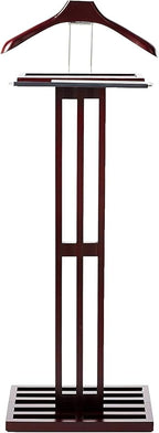 Proman Products Kyoto Suit Valet Stand VL36220 with Large Top Tray, Contour Hanger, Trouser Bar, Tie & Belt Hooks, 17” W x 12.5”D x 45”H, Mahogany