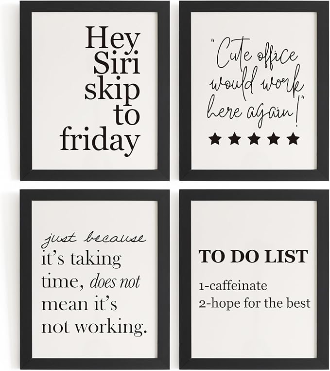 DSHFG Funny Motivational Office Wall Art Decor Prints Set of 4, Black Motivational Wall Decor Trendy Retro Posters for Office Home Decor, 8x10 Unframed