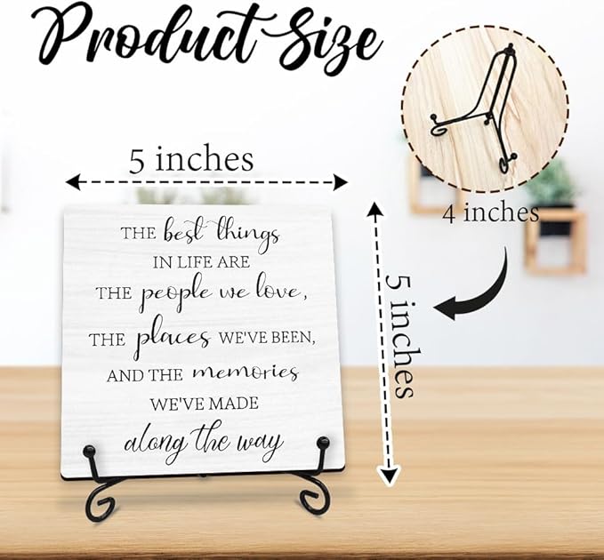 5” Inspirational Wooden Plaque Sign With Metal Support - The Best Things In Life Are The People We Love - Motivational Rustic Wood Sign Decor For Home Bedroom Office Decorations & Gifts - A14