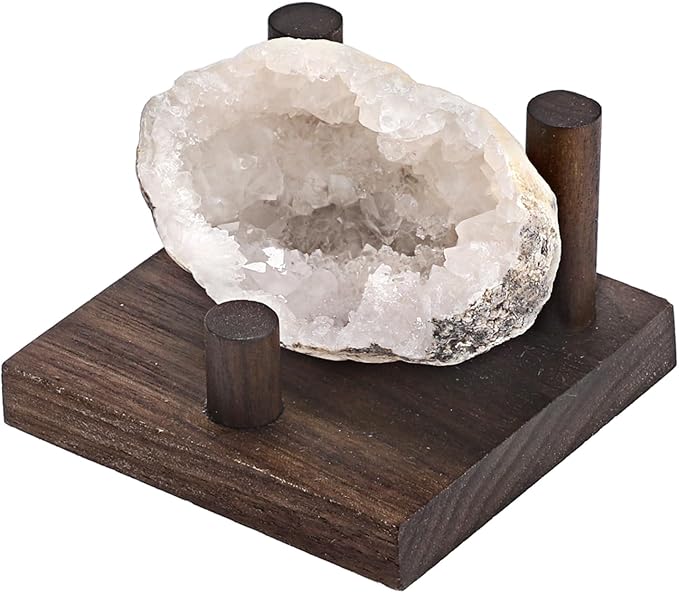 Hipiwe Rock Display Stand Three Peg Easel Holder with Square Base Walnut Display Stand for Geodes Mineral Agate Collectibles, 3.3" L x 3.3" W x 2.1" H
