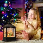 Christmas Snow Globe Swirling Glittering Santa Flying with Reindeer Scene with Timer & Music, Lighted Water Lantern USB Lined/Battery Operated for Christmas Festival Decoration Gifts