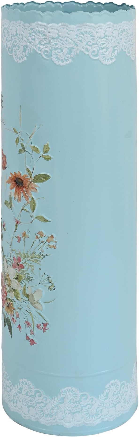 Vintage Metal Umbrella Holder Rustic Round Umbrella Stand Entryway Decorative Organizer Bucket for Home/Office/Farmhouse - Holds Multiple Umbrellas Canes & Walking Sticks (Blue)