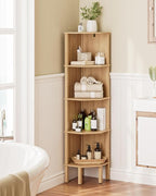 Corner Shelf, 5 Tier Corner Bookshelf, Display Corner Shelf Stand with Storage Rack, Wall Corner Bookshelf for Living Room, Bedroom, Office, Oak