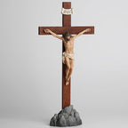 Crucifix Standing - Hand Painted Wooden Cross Table Decor, Standing Jesus Cross Catholic Home Decor Religious Gifts 15 Inch