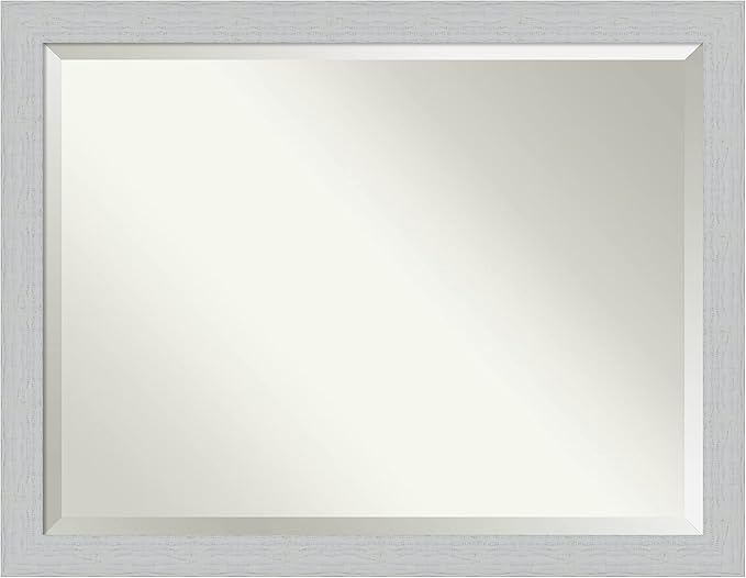 Amanti Art White Wall Mirror 34x44 Shiplap White Rectangle Bathroom Mirror for Wall Decor Living Room, X-Large Cottage Wood Frame, Hangs Horizonally and Vertically, Bathroom Decor, Beveled Edge